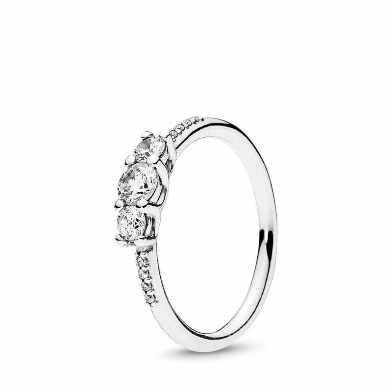 Pandora Clear Three-Stone Promise Ring NZ, Sterling Silver (784103-GTN)